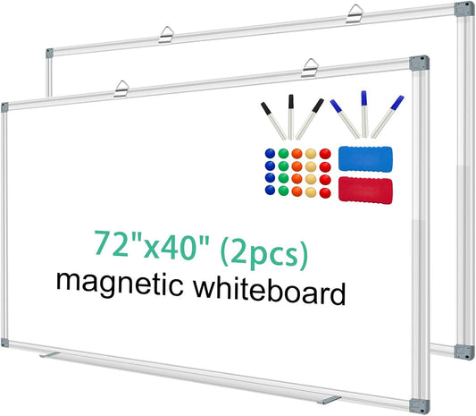 H-Qprobd Whiteboard Dry Erase White Board for Wall 72x40 (2pcs) Magnetic Boards for Office Classroom & Home, Large Wall Whiteboard Including 6 Markers, 20 Magnets, 2 Erasers