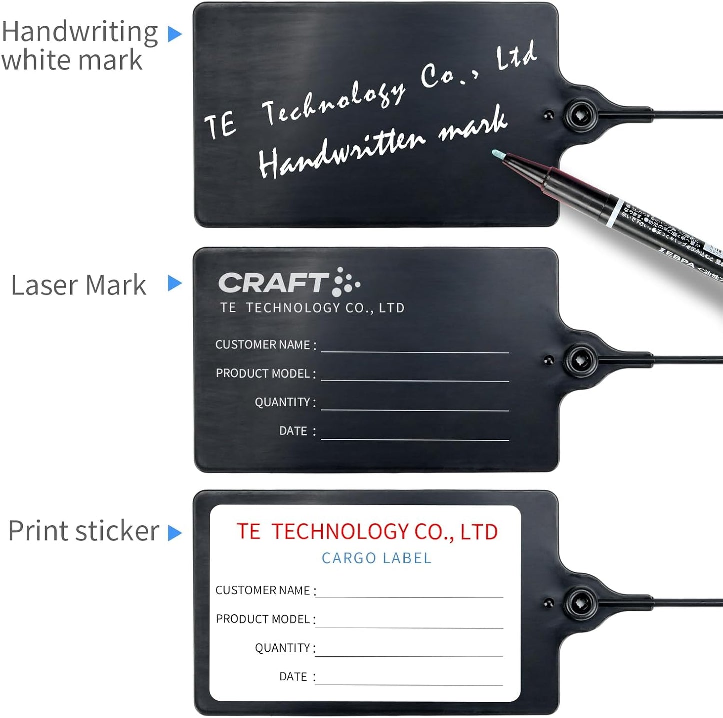 100 Black Plastic Tags Shipping Tags Water Proof Tags for Labeling Shipping Labels Security Seals Writable Marker Ties Hanging Tags Storage Tag with One Marker Pen