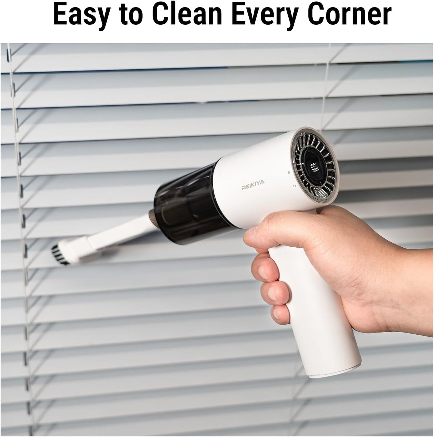 REIKIYA 14KPA High Power Mini Car Vacuum Computer Keyboard Cleaner and Blower Cordless Portable Handheld Vacuum & Compressed Air Duster 2in1 with Green LED Light& Multi-Nozzles for Car Home Office