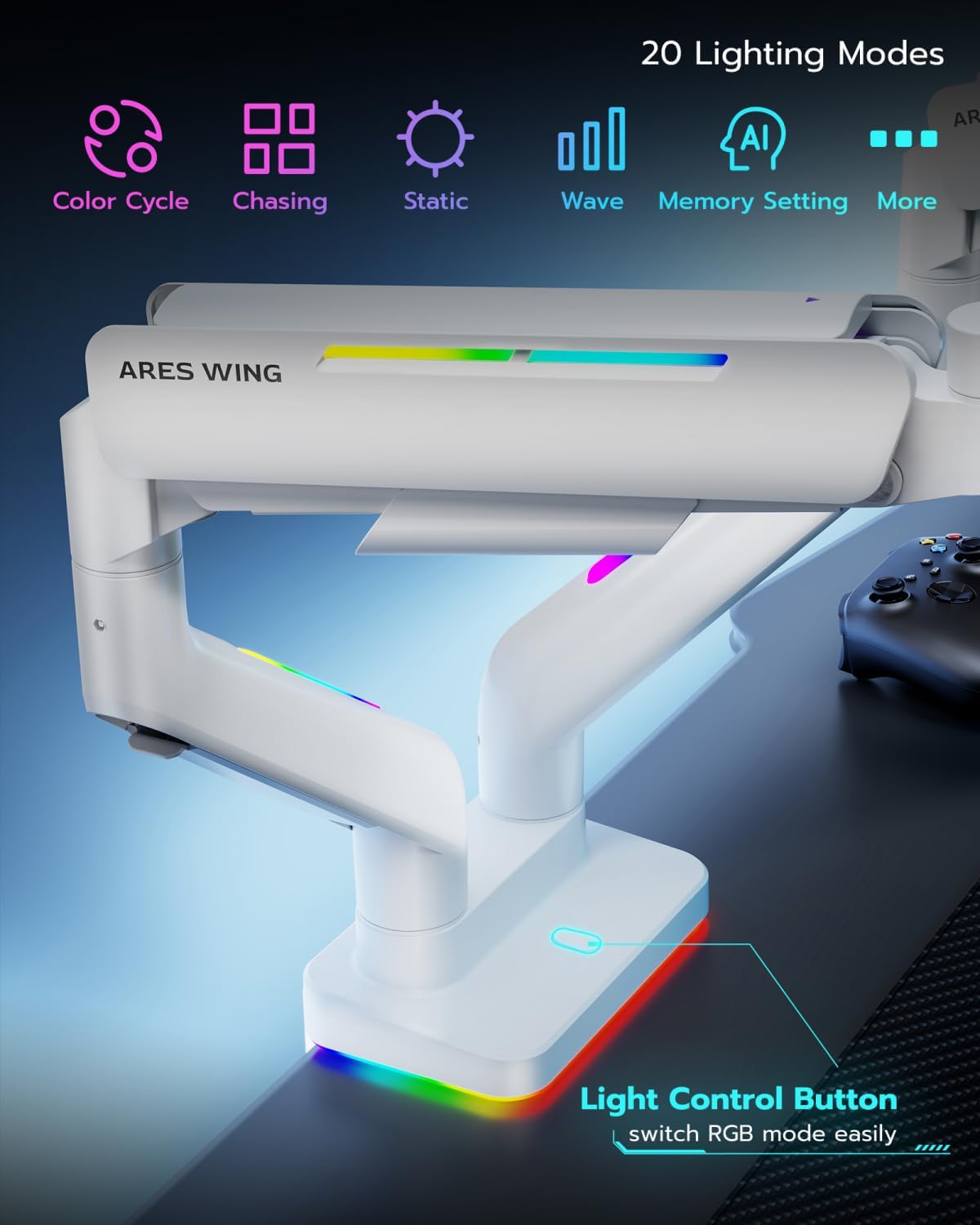 ARES WING Dual Monitor Mount for 17-35 Inch Ultrawide Heavy Duty Curved Screen, Computer Monitor Arm Desk Mount, Gas Spring Adjustable Dual Monitor Stand for Desk, White