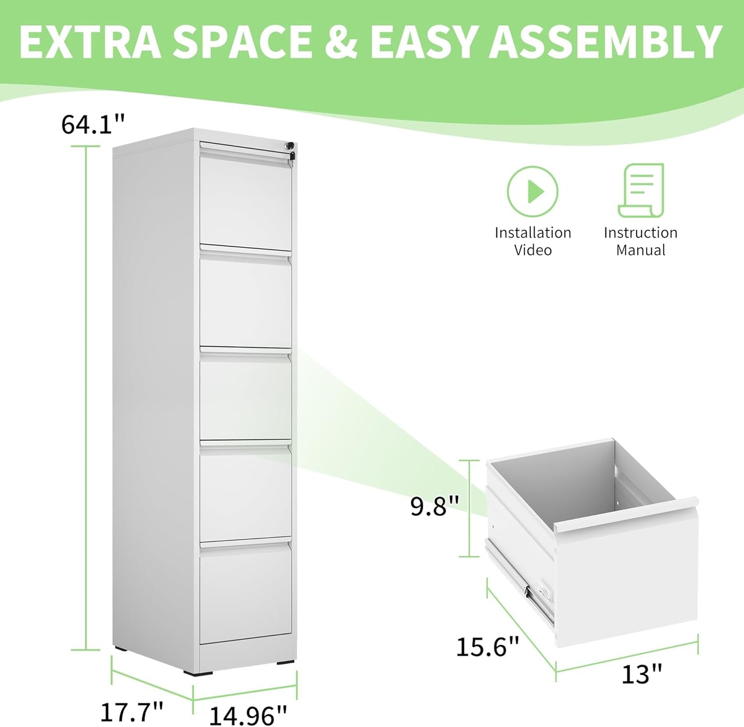 Metal File Cabinet with Drawer Heavy Duty Locking File Cabinets Home Office Steel Filing Cabinet Vertical File Cabinets for Legal/Letter Size File,Assembly Required