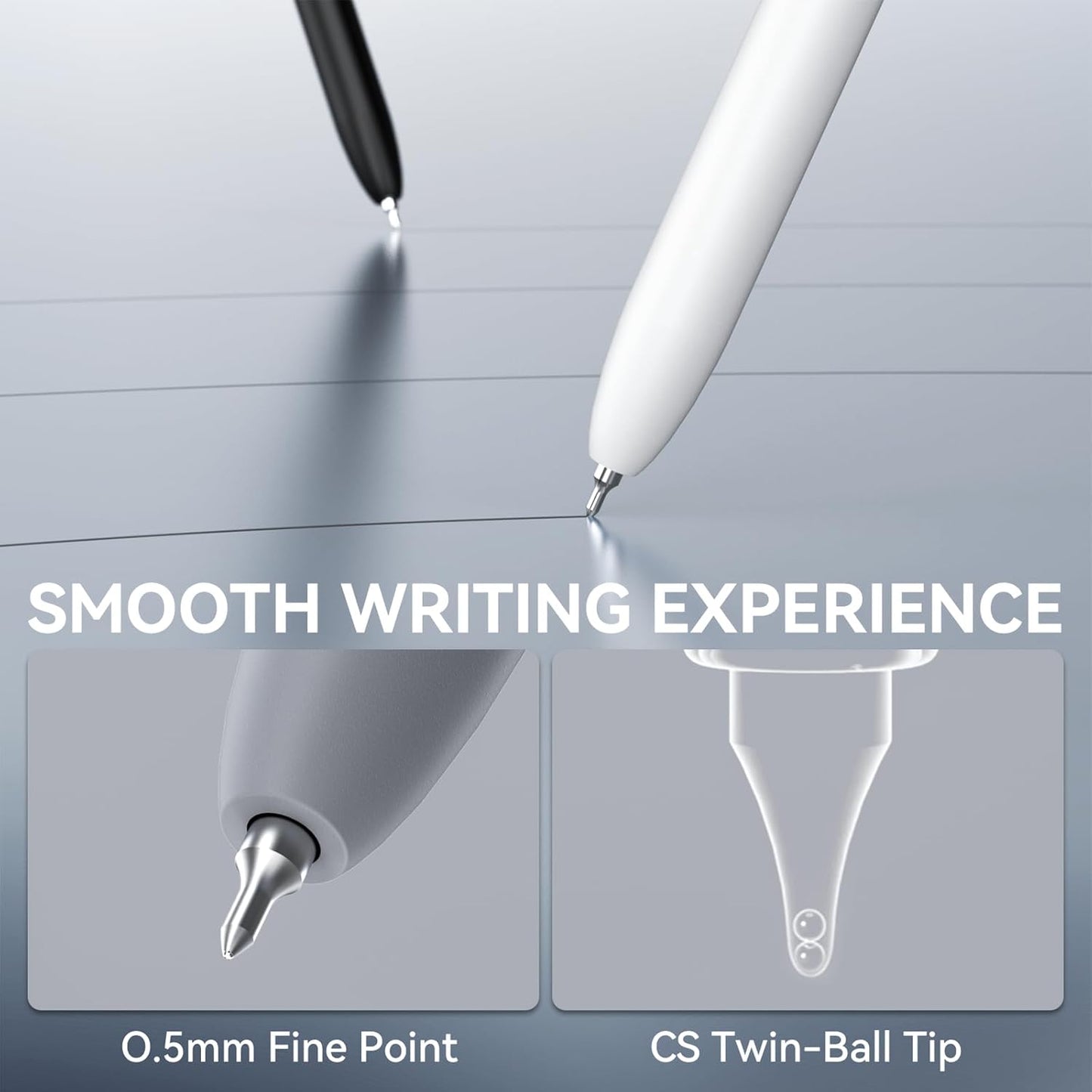 Gel Pens, 6 Pcs 0.5mm Fine Point Black Ink Pen With Smooth Writing, Office Desk Accessories, School Supplies Gifts for Men Women, Quick Dry Pens For Journaling, Black/Gray/White