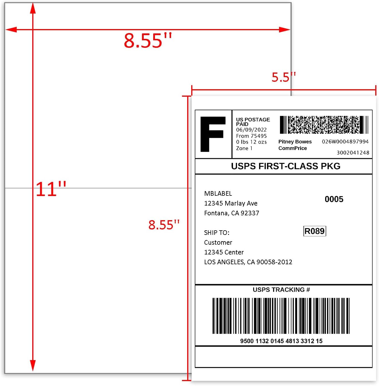 Half Sheet Shipping Labels, 8.5" x 5.5" Address Labels, Half Sheet Self Adhesive Mailing Labels for Laser & Inkjet Printers (500 Sheets, 1000 Labels)