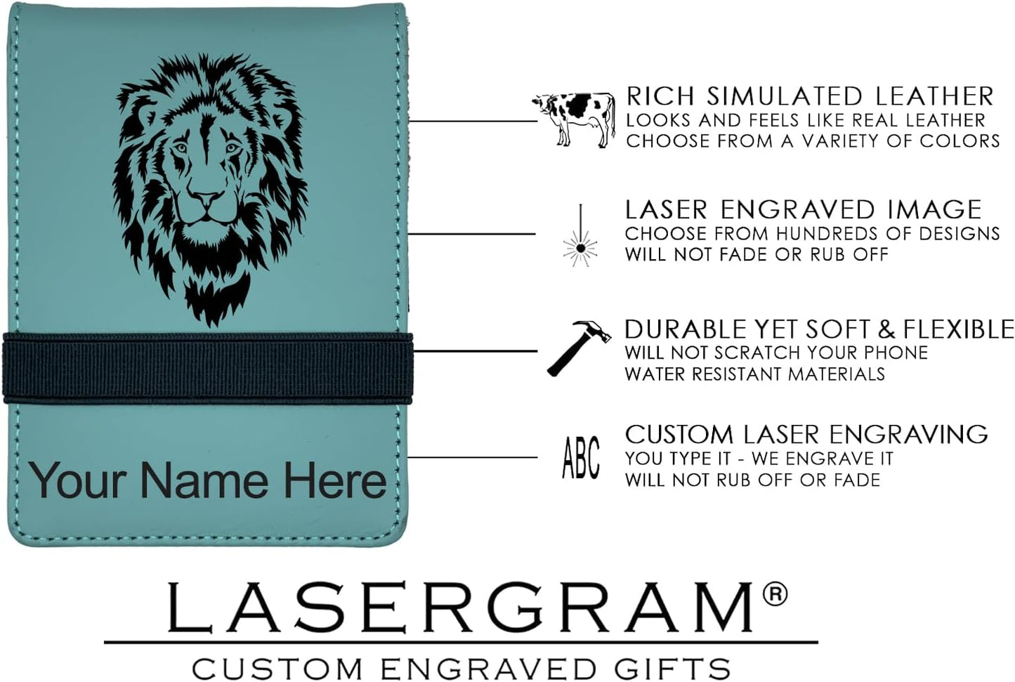 LaserGram Mini Padfolio with Notepad and Pen, Flag of The United States, Personalized Engraving Included (Teal)