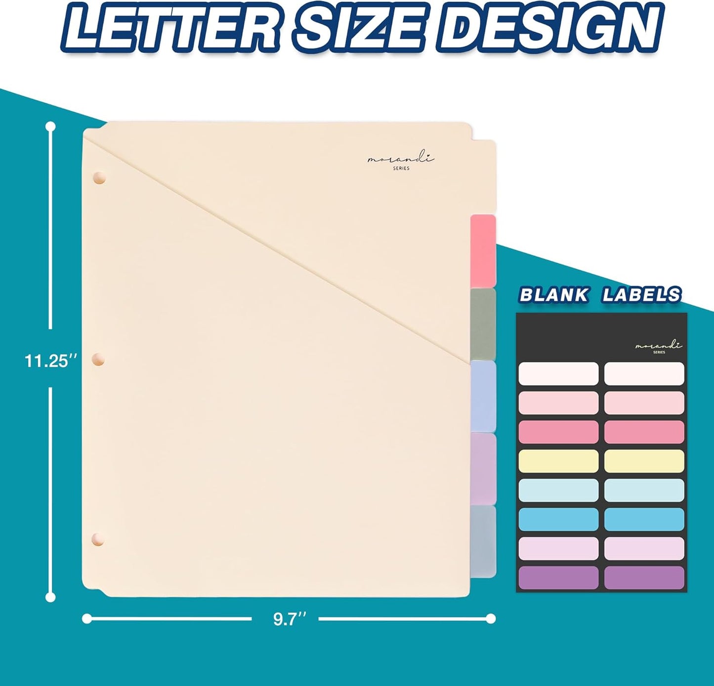 H4D 6-Tab Dividers for 3 Ring Binder, Plastic Dividers with Two Pockets, Letter Size, Morandi Colors, 2 Set