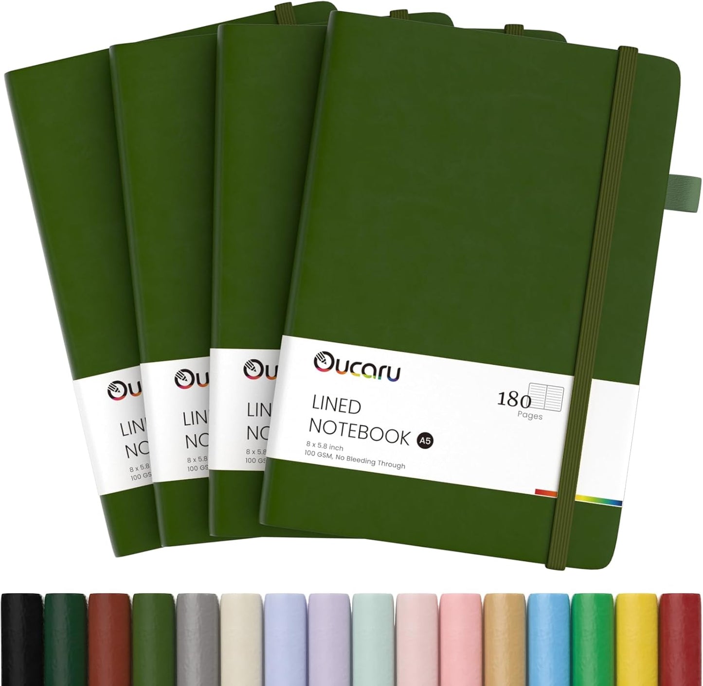 Oucaru Lined Journal Notebook, 4 Pack, 180 Pages, A5 Journals for Writing, 100 GSM Thick Paper, Small Notebooks Daily Journal for Women Men Work, Business, School, Travel Supplies