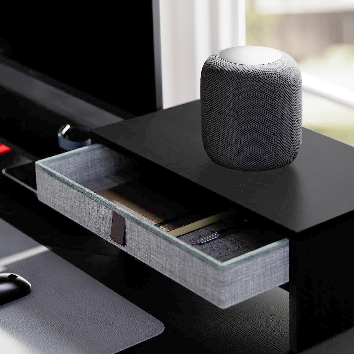 Fenge Computer Monitor Riser Stand with Drawer for 2 or 3 Monitors ,Adjustable Length and Angle Desktop Laptop Stand,Office Organizer,Printer,Black