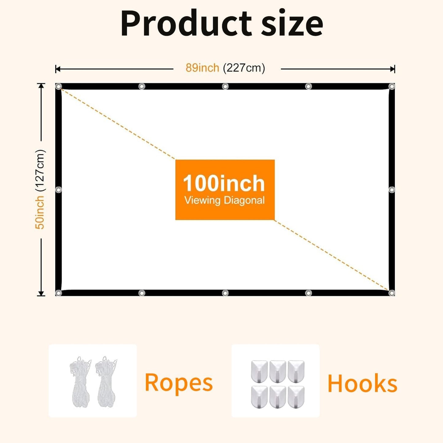 100 Inch Portable Projector Screen Outdoor: 4K HD Anti-Crease Foldable Indoor Hanging Wall Home Theater Screen