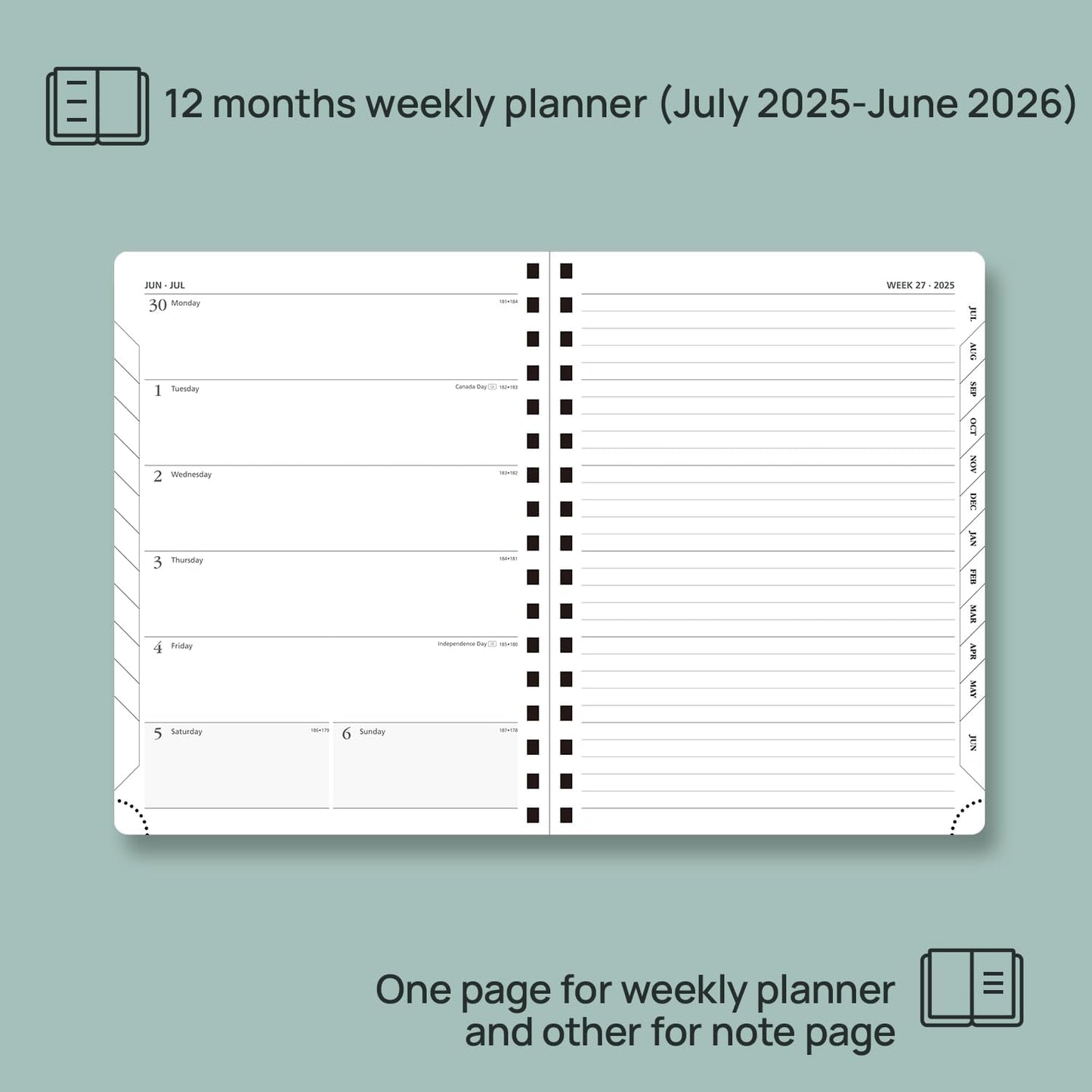 POPRUN Planner 2025-2026 Weekly Notebook (Medium 8.5''x 6.5''), Academic Calendar (JUL.25 - JUN.26) Appointment Book with Monthly Tabs, Spiral Soft Cover, Inner Pocket, 100 GSM - Royal Blue