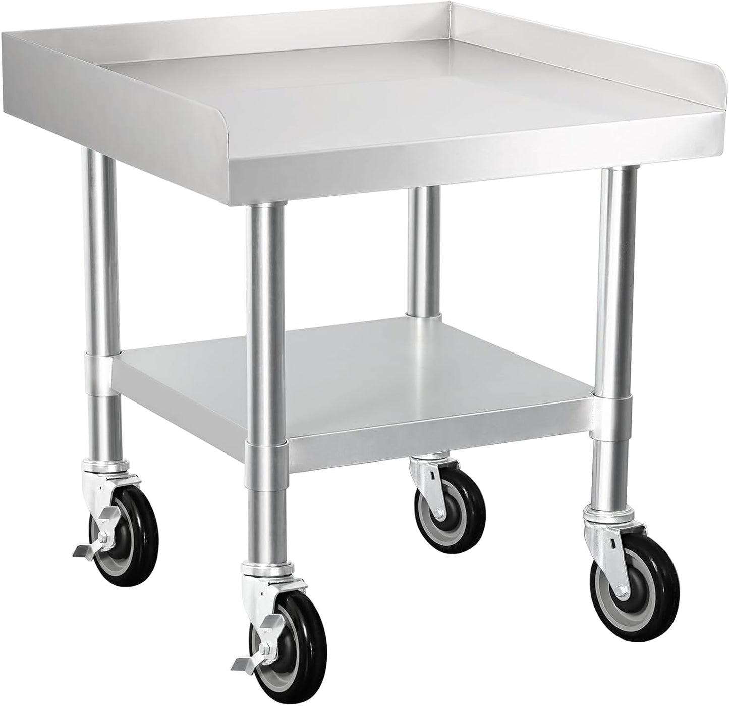 HARDURA Stainless Steel Equipment Work Stand 24" x 24" Prep Table with Under Shelf and Caster for Commercial & Workplace, Home, Hotel, Garage