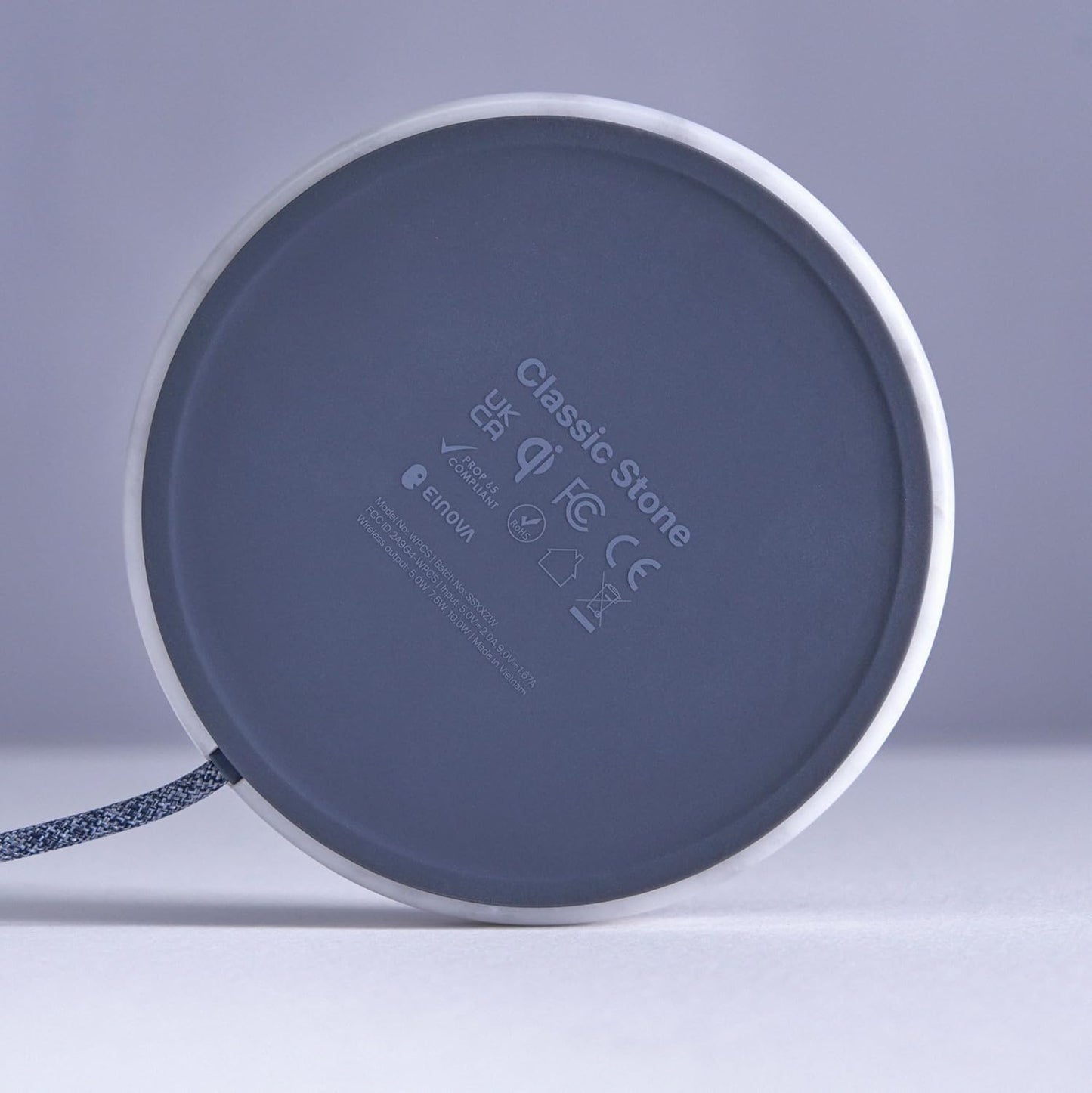 Einova Classic Stone – Marble Wireless Charging Pad Designed in Italy, Integrated 6 ft USB-C Cable, Smartphones, Wireless Earbuds, Smartwatches – White Carrara Marble