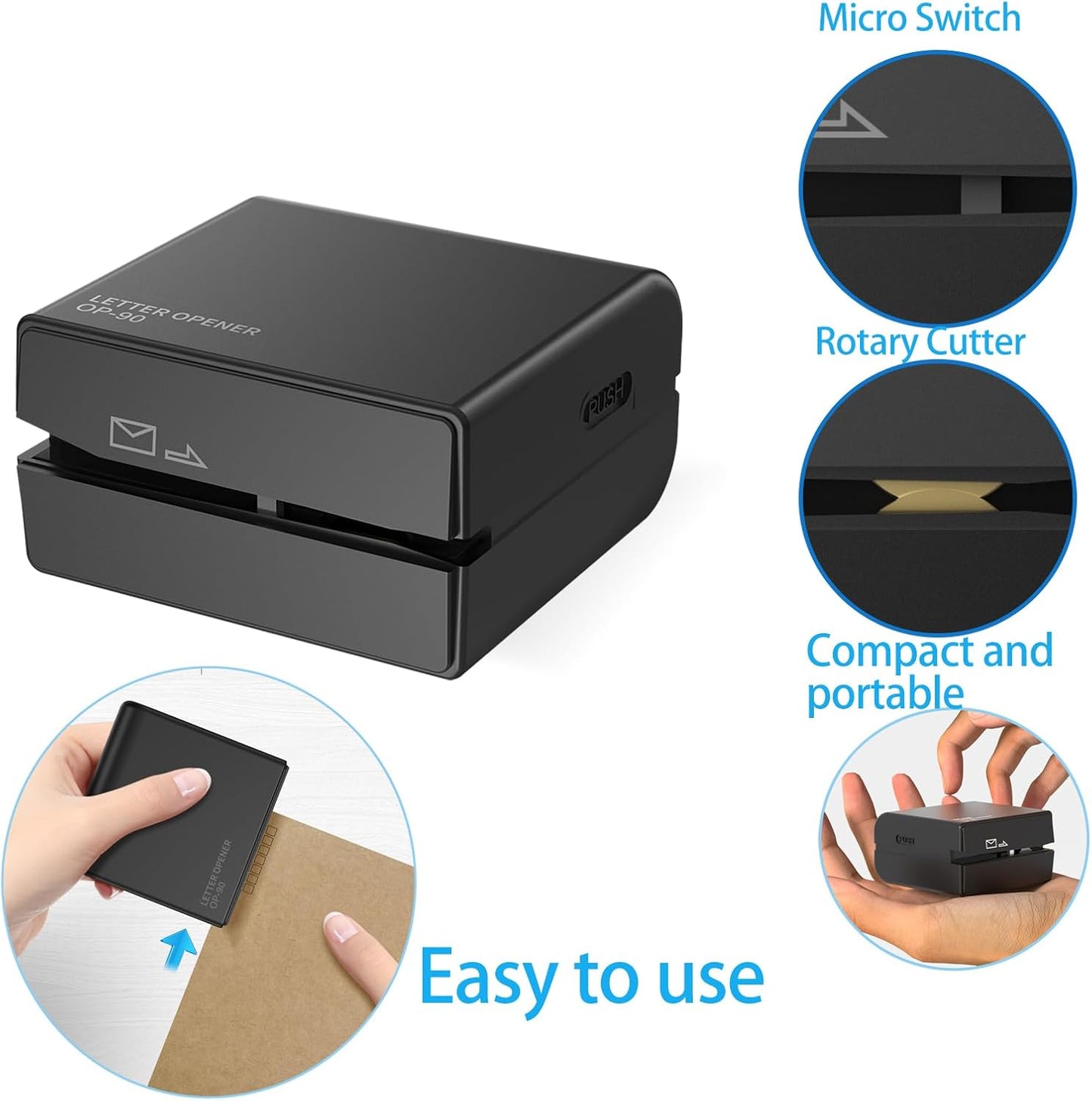 Battery Operated Electric Letter Opener - Portable Efficient Electric Envelope Opener, Mail Opener, Universal Mail Cutter Tool for Office & Home Use,Black