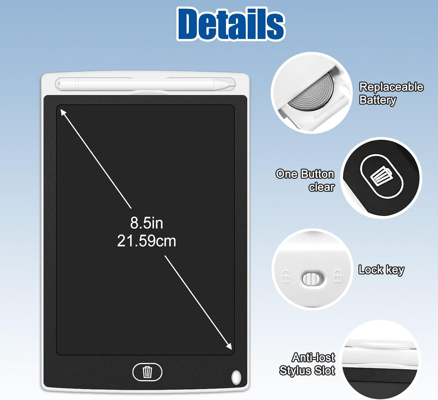 20 PCS LCD Writing Tablet for Kids White Doodle Boards 8.5" Reusable Writing Tablets Drawing Pads Kids LCD Drawing Tablet Bulk for Office Class Education Toys Gifts for Boys Girls 3-10