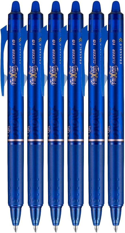 FriXion Clicker Retractable Erasable Gel Pen, Blue, Bold Point, 6-pk; Bundle with Plastic Reusable Pouch