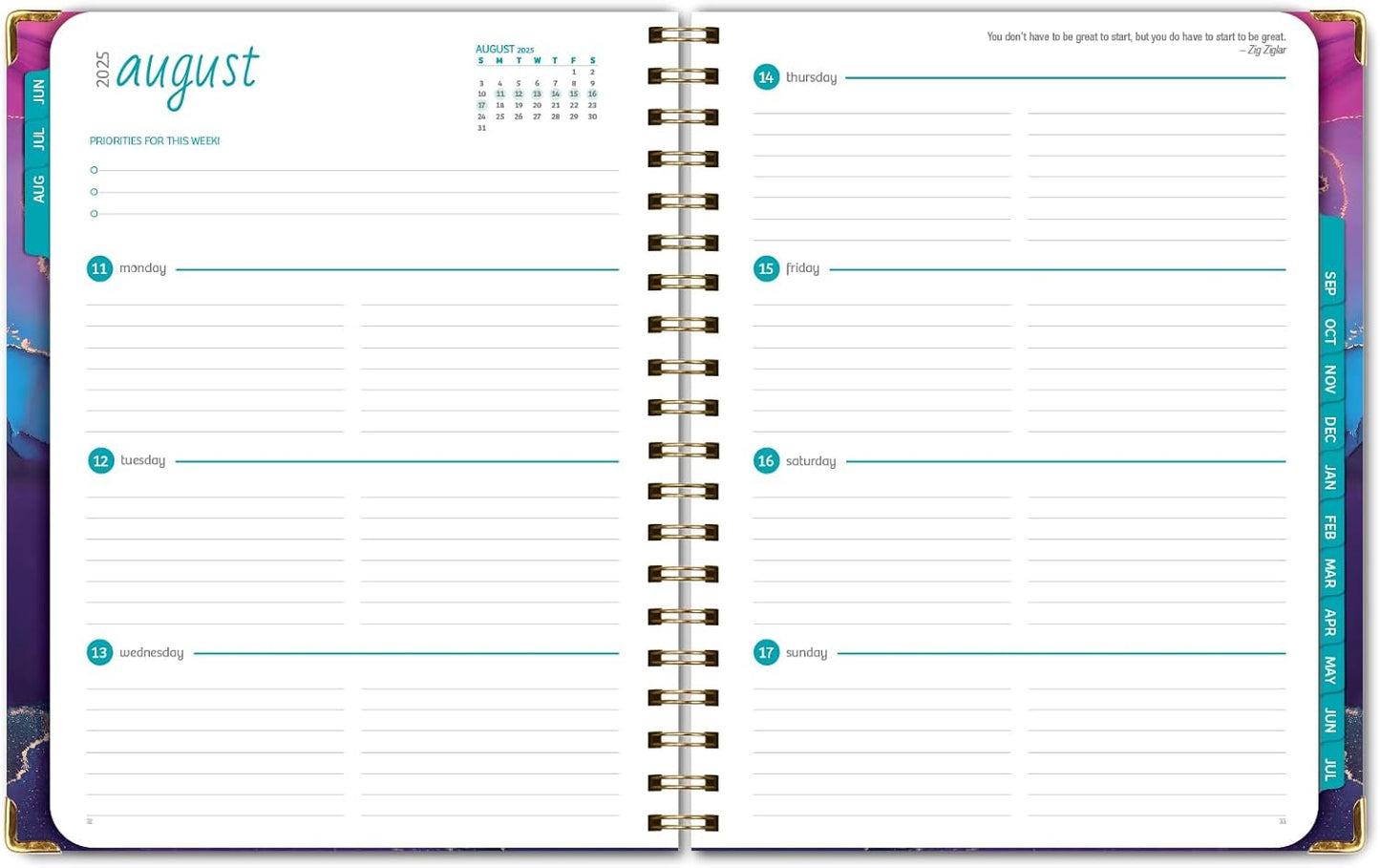 HARDCOVER Academic Year 2025-2026 Planner: (June 2025 Through July 2026) 8.5"x11" Daily Weekly Monthly Planner Yearly Agenda. Bookmark, Pocket Folder and Sticky Note Set (Pink Purple Marble)