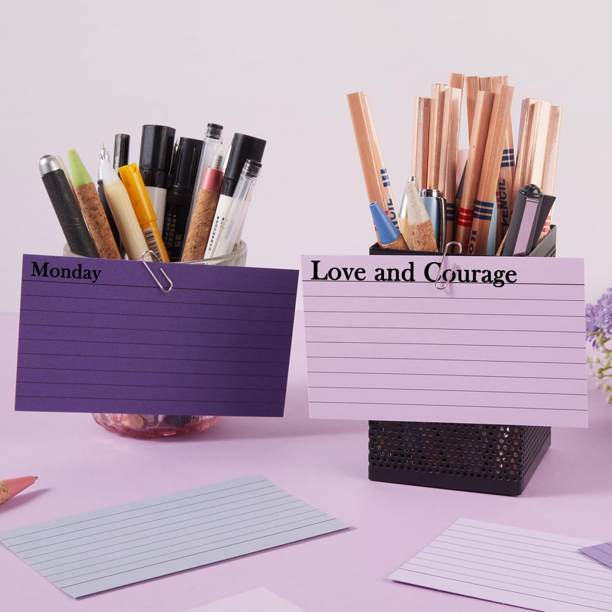 100 Sheets 3x5 Colored Ruled Note Cards Index Cards, 250 GSM Heavy Flashcards, 5 Purple