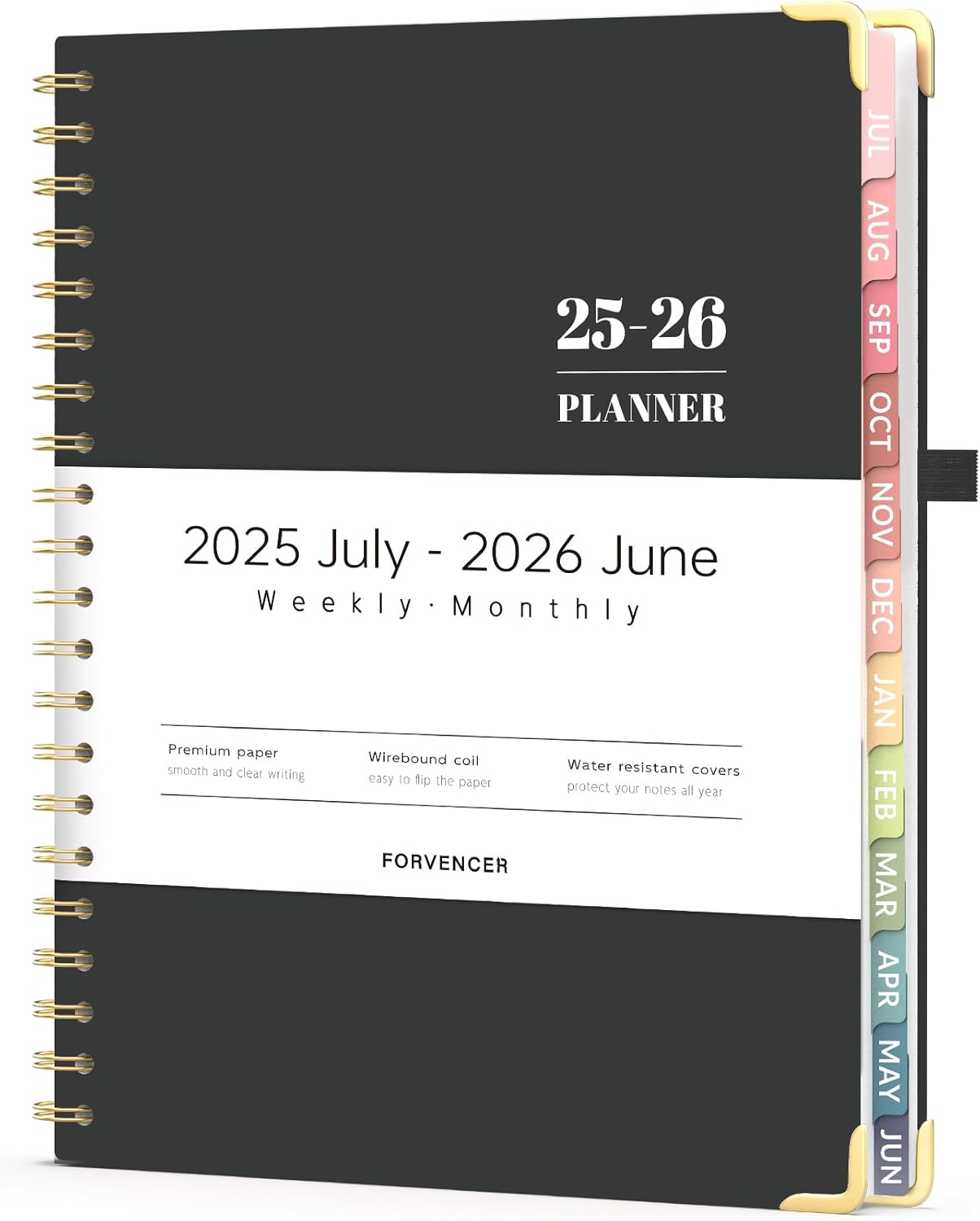 Forvencer Planner 2025-2026 for Women, Academic Year Monthly and Weekly Calendar Planner, July 2025 - Jun 2026, Hardcover Student Teacher Planners Agenda Book with Tabs, 8.5" x 11", Black