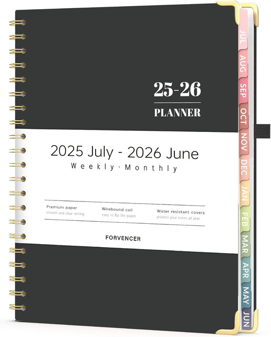 Forvencer Planner 2025-2026 for Women, Academic Year Monthly and Weekly Calendar Planner, July 2025 - Jun 2026, Hardcover Student Teacher Planners Agenda Book with Tabs, 8.5" x 11", Black
