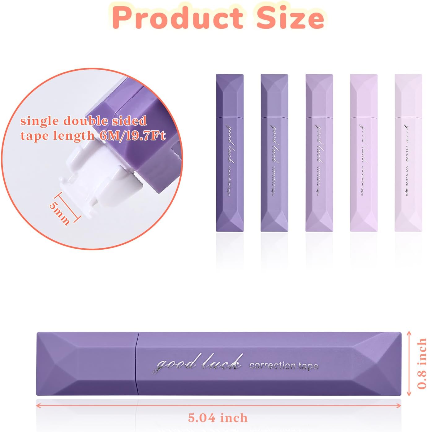 Temiary 5 Pcs White Correction Tapes, Aesthetic Correction Tape Pens Smooth Pull Out, Easy to Use Pen Shaped Applicator for Students School Office Supplies (Purple)