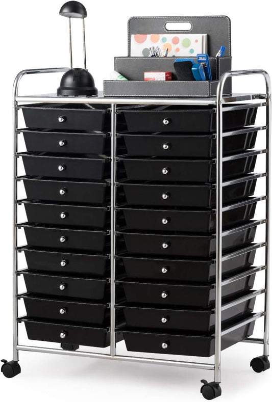 Giantex 20 Drawer Rolling Storage Cart Tools Scrapbook Paper Office School Organizer (25 x 15 x 35 Inch, Black)