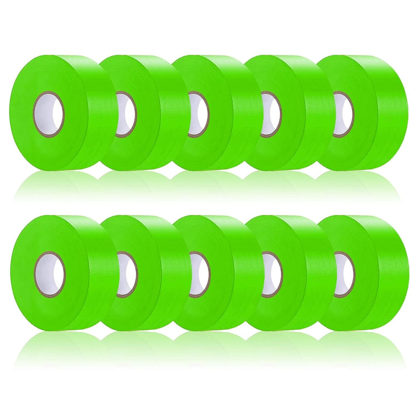 10 Pack Green Flagging Tape, Non-Adhesive Plastic Ribbon Neon Marking Roll,1inch*2000ft, Marking Tape for Tree Marking, Hunting, Boundaries and Hazardous Areas,Trail Marking