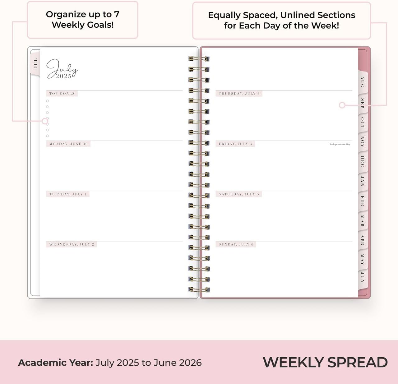 Blue Sky Rachel Parcell 2025-2026 Weekly and Monthly Academic Year Planner Calendar, July 2025 - June 2026, 5" x 8", Flexible Cover, Wirebound, Laminated Tabs, Storage Pocket, Includes Stickers, Peony