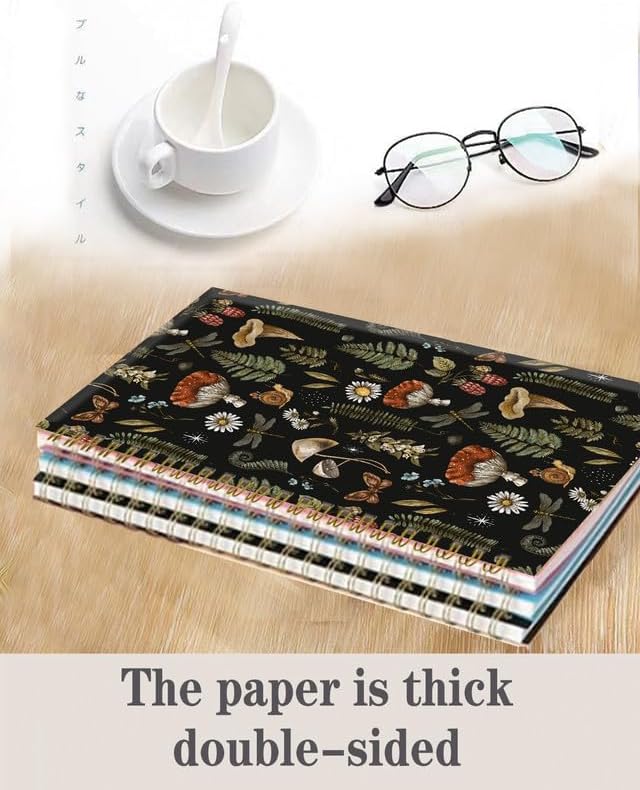 Spiral Journal Notebook,A5 Hardcover Lined Journals for Women Girl 6 x 8.3 in,120 Pages Thick Paper,Cute College Ruled Writing Notebook for Gifts Office Work School(Mushroom Forest Plant)