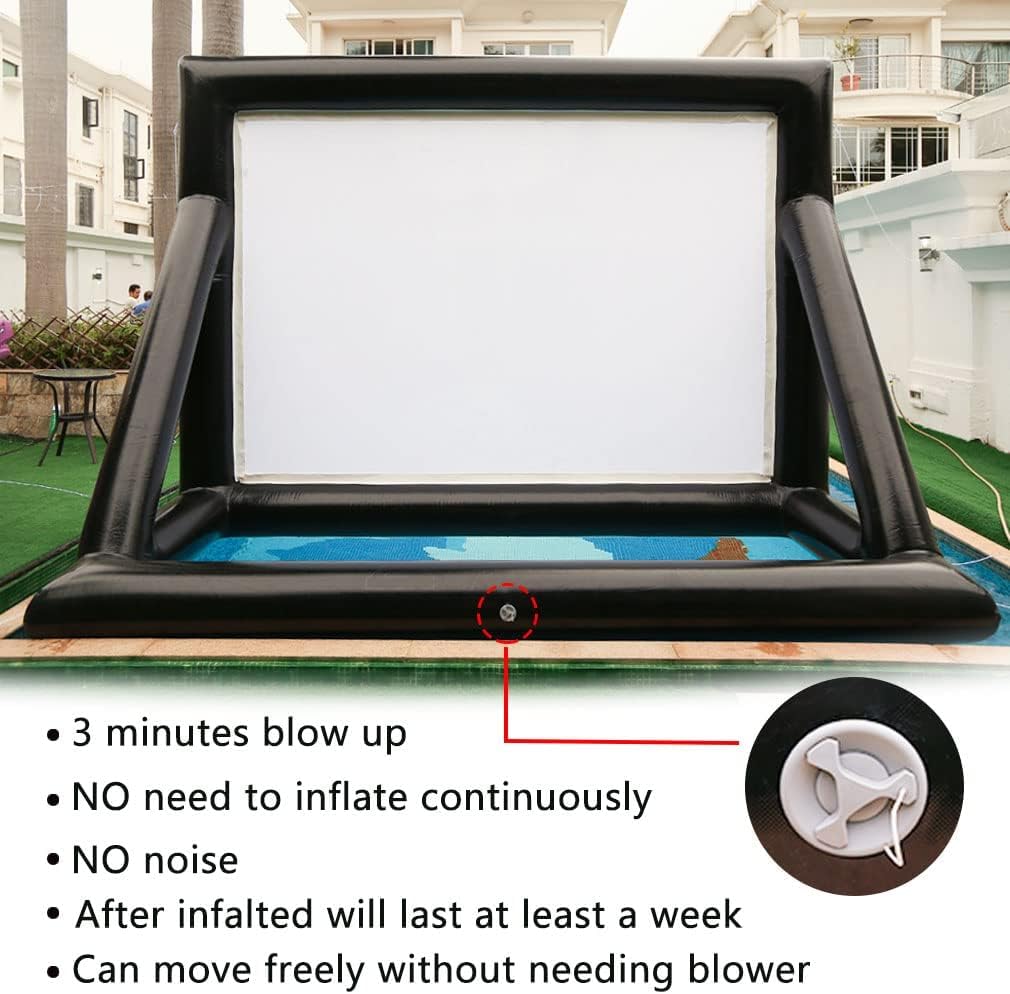 17ft Airtight PVC Outdoor Projector Movie Screen with Stand Floating Inflatable Screen Supports Front and Rear Projection，No Need to Keep Inflating