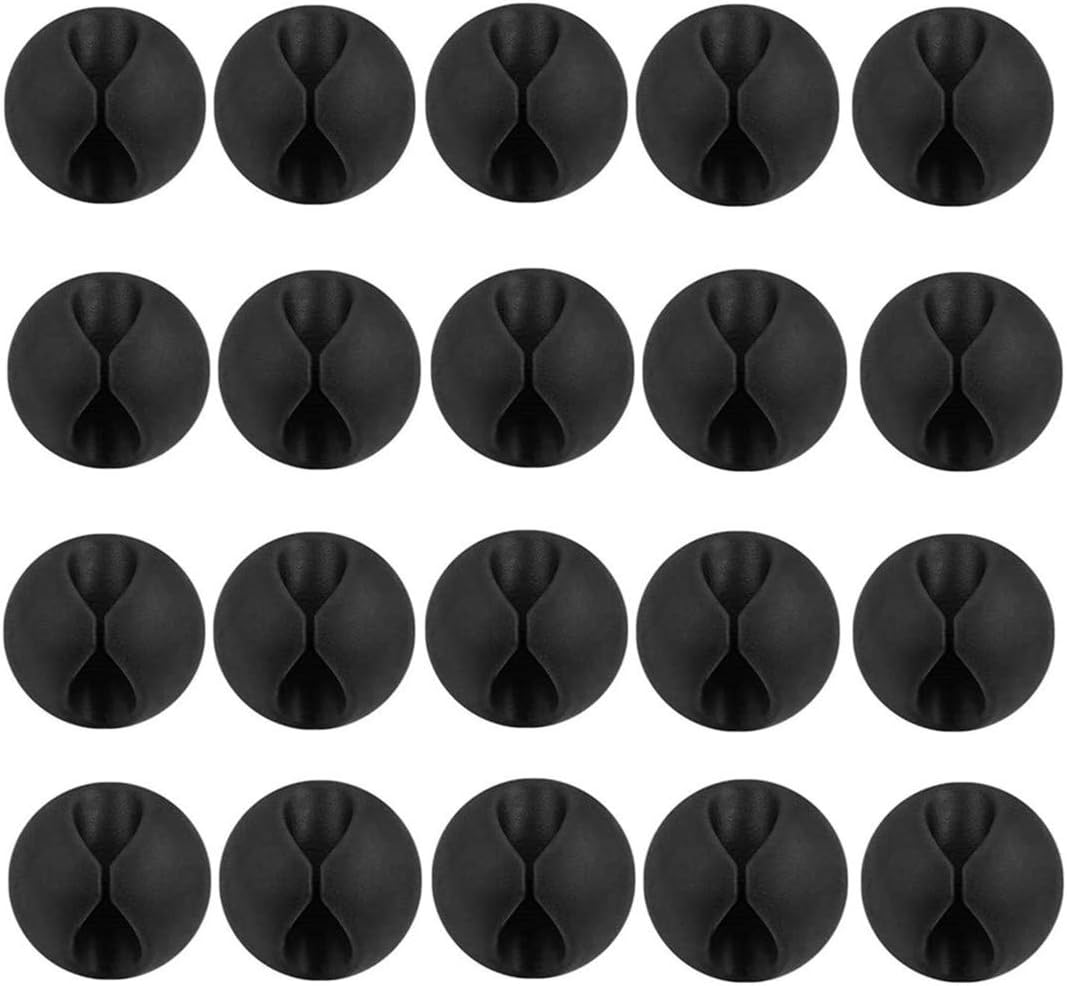 20 Pack Black Silicone Cable Clip Holders, Self Adhesive Wire Management, Well-Organized Cables for Home, Office, Car