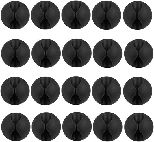 20 Pack Black Silicone Cable Clip Holders, Self Adhesive Wire Management, Well-Organized Cables for Home, Office, Car