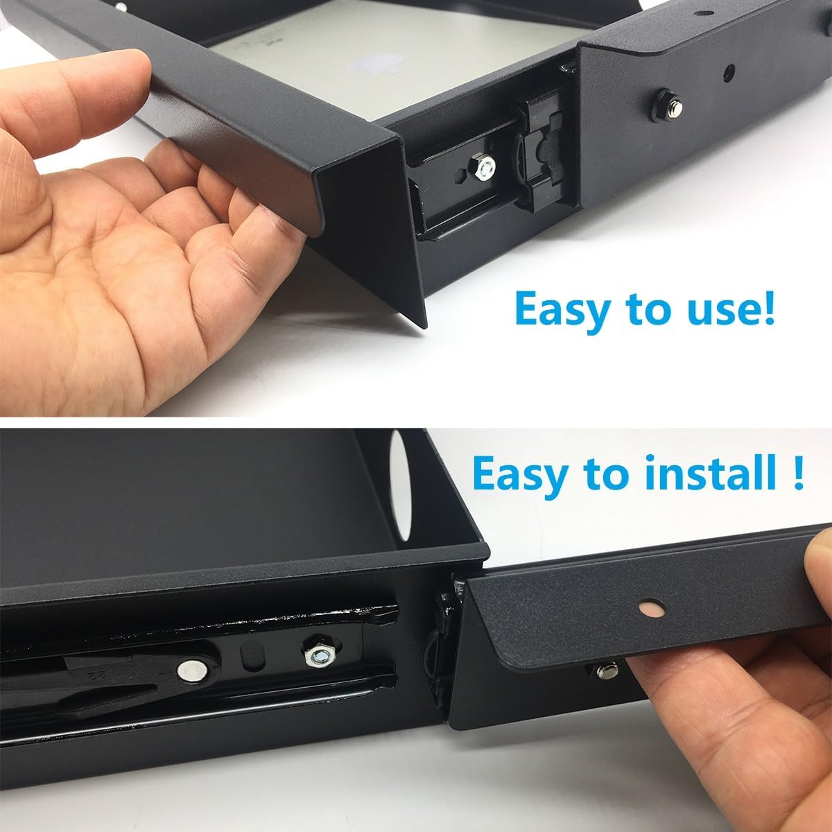 Under Desk Mounted Sliding Pull-Out Drawer for Office Desk W 19.2" x D 13.4" Storage Organizer for Sit Stand Workstation, Metal, Black (Large)