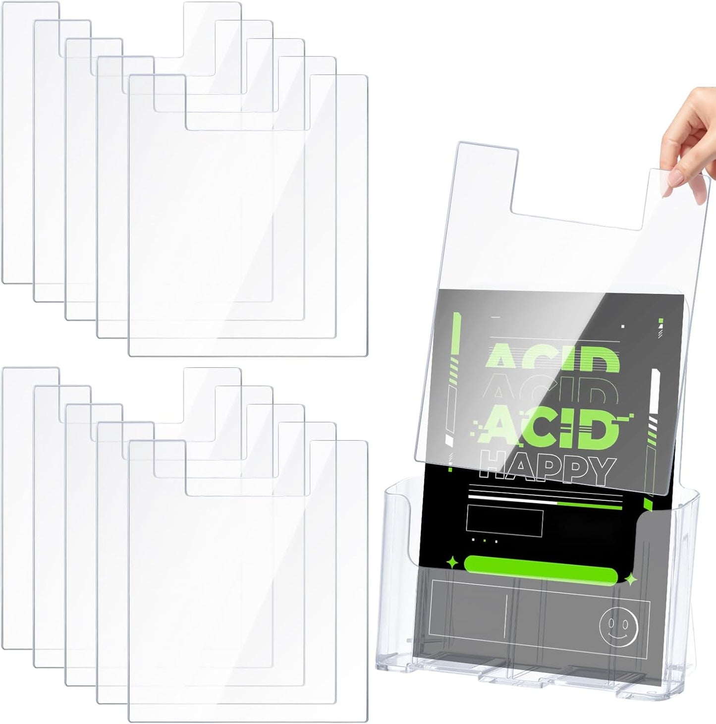 10 Pack 8'' x 10'' Acrylic Literature Shield for 8.5'' x 11'' Brochure and Magazine Holders to Keep Papers from Falling Forward Clear Literature Holders Shield for Store Shopping Mall Office