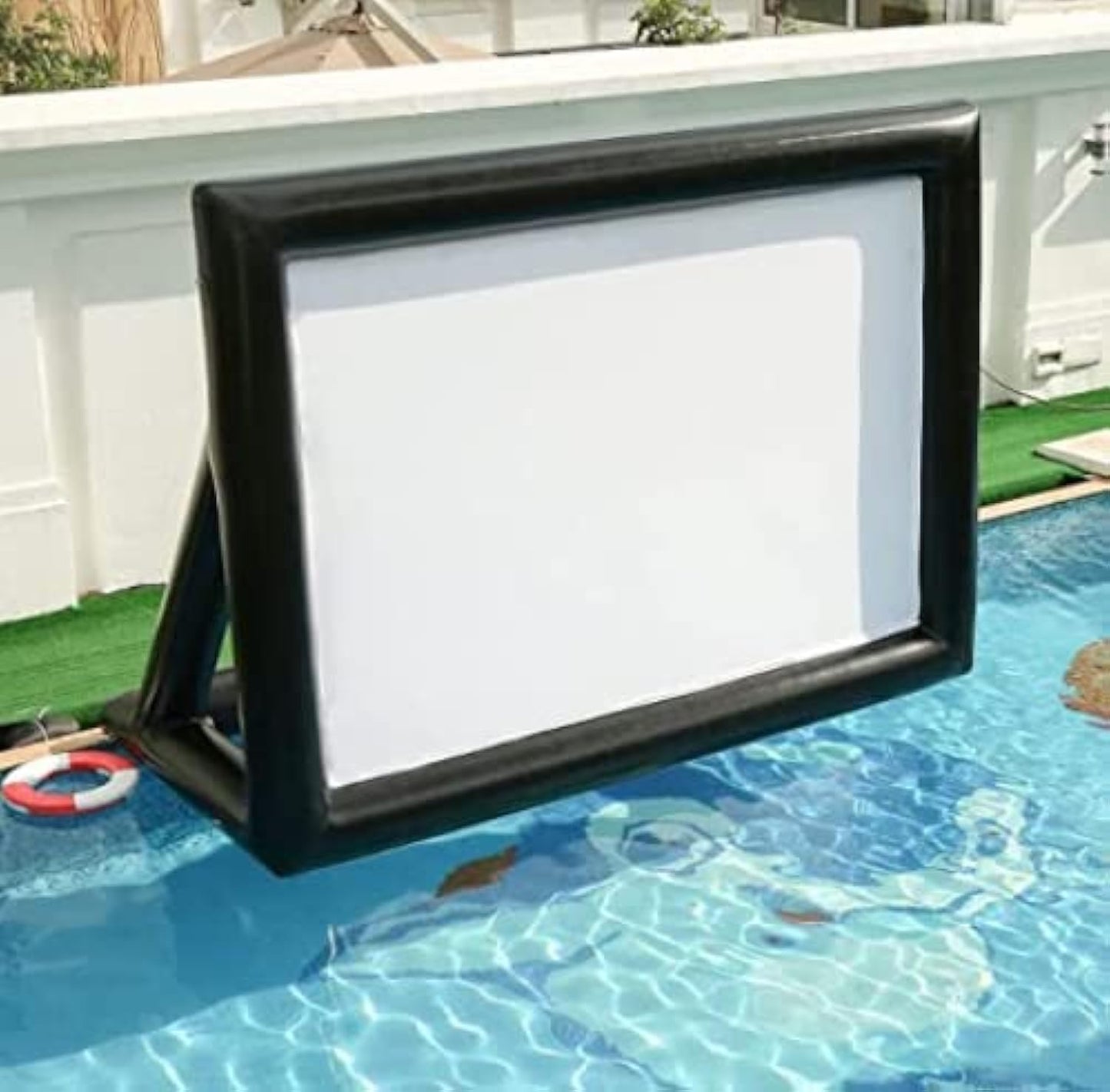 17ft Airtight PVC Outdoor Projector Movie Screen with Stand Floating Inflatable Screen Supports Front and Rear Projection，No Need to Keep Inflating