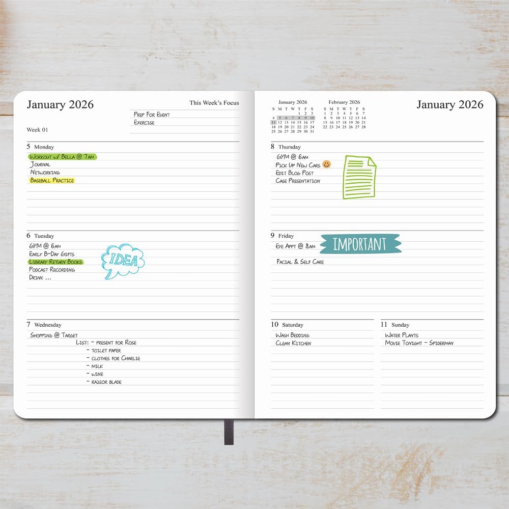 2025-2026 Planner - Weekly and Monthly Planner, Oct 2025 - Dec 2026, Vegan Leather Cover, Elastic Closure, 8.5"x11", Grey