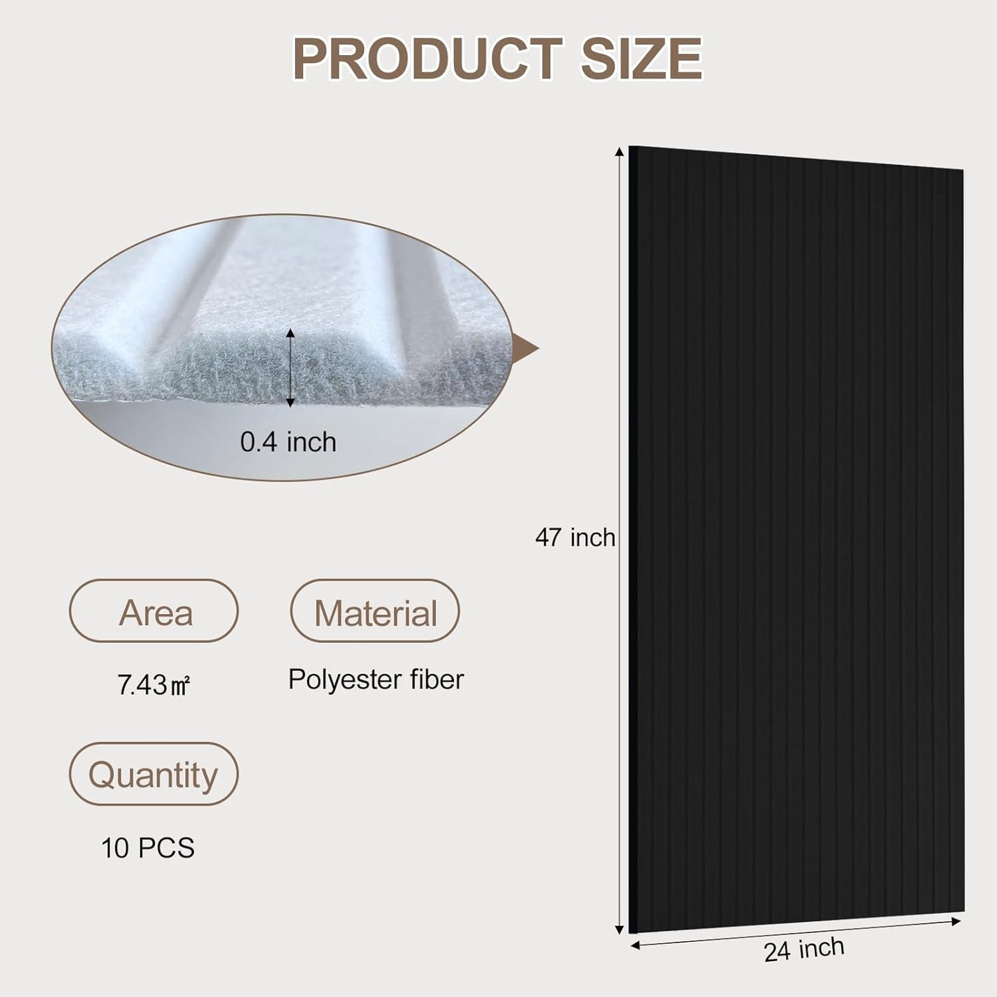 10Pack Large Acoustic Panels, 48x24x0.38 inch Sound Proof Panels for Walls, Self-Adhesive Sound Dampening Wall Panels, Noise Absorbing Decorative Wall Panels, Wall Noise Blocker for Home (Black)