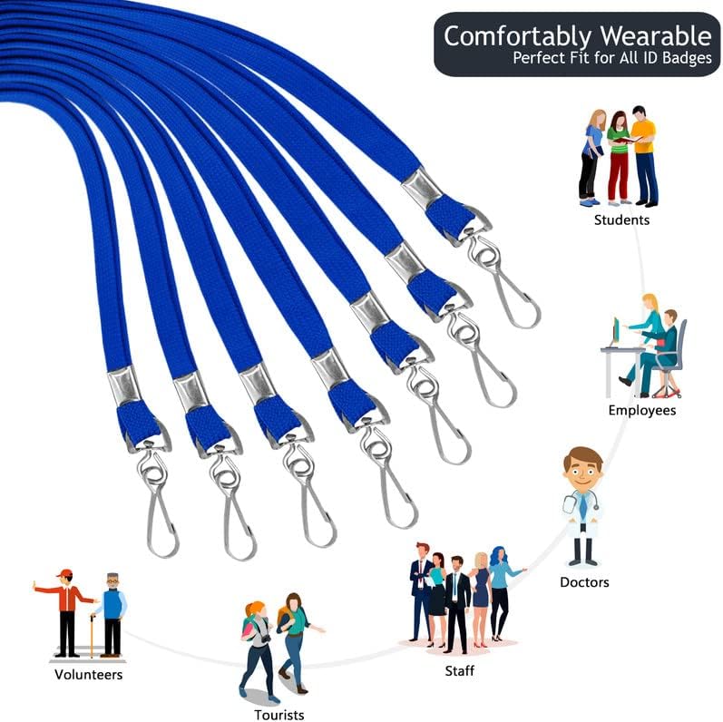 100-Pack Blue Lanyards for ID Badges with Swivel J-Hooks - Versatile Neck Lanyard for Keys, Card Holders, Whistles, and More - Ideal for Offices, Teachers, Kids, and Cruise Ship Cards