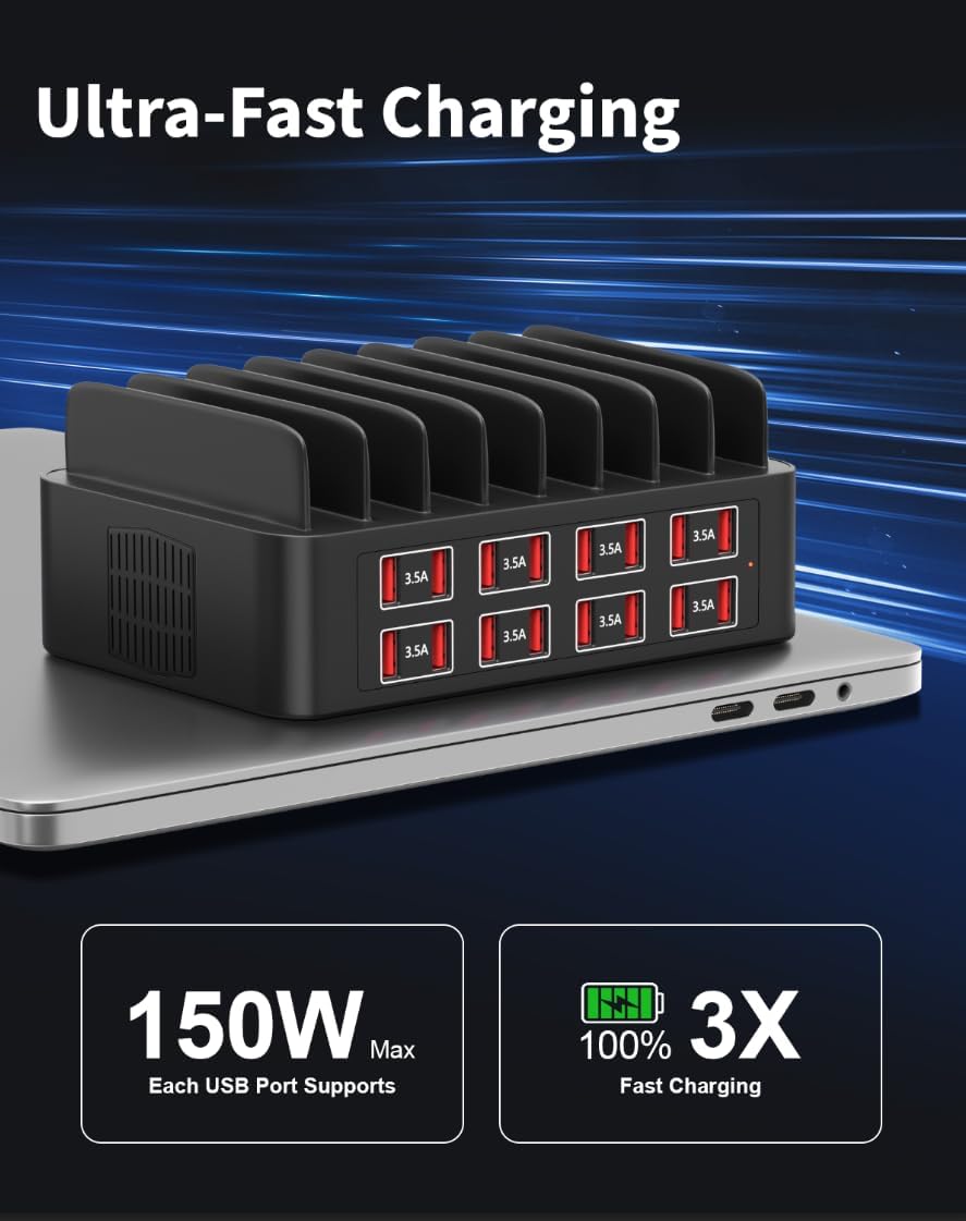150W Charging Station for Multiple Devices, 16 Port Phone Charger Station, Multi USB Organizer Charger Station for iPhone, Android, iPad, Cell Phone, Tablets