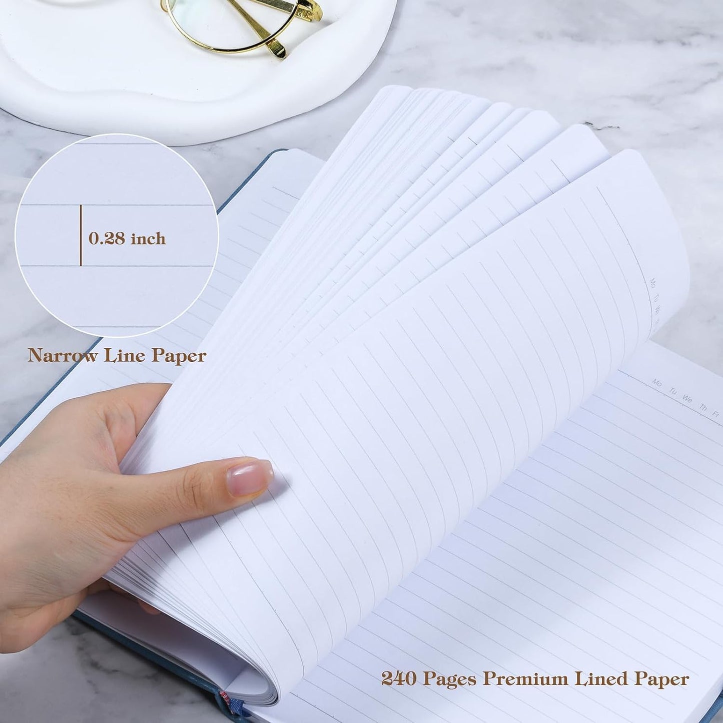 POPRUN A5 Lined Journal Notebooks, Leather Hardcover Thick Notebook for Writing, Business Work, Travel, School, College, Christmas, 5.5 x 8.3 inch, 240 Pages Classic Ruled Journals Notepad, Green