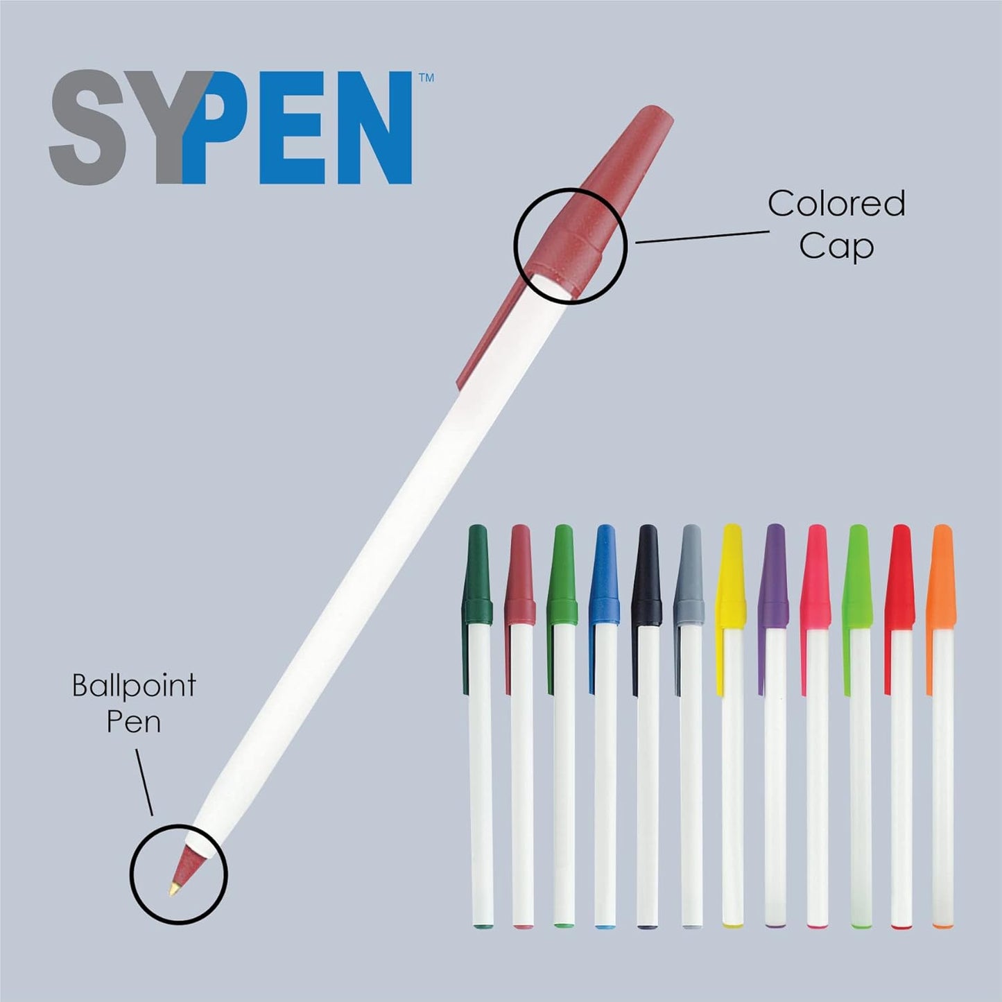 Personalized Stick Pens With your Custom Logo or Text-500 Pack Bulk-for Businesses, Parties, and Events, Custom Printed Slim Ballpoint Pens with Cap, Assorted Colors, Black Ink