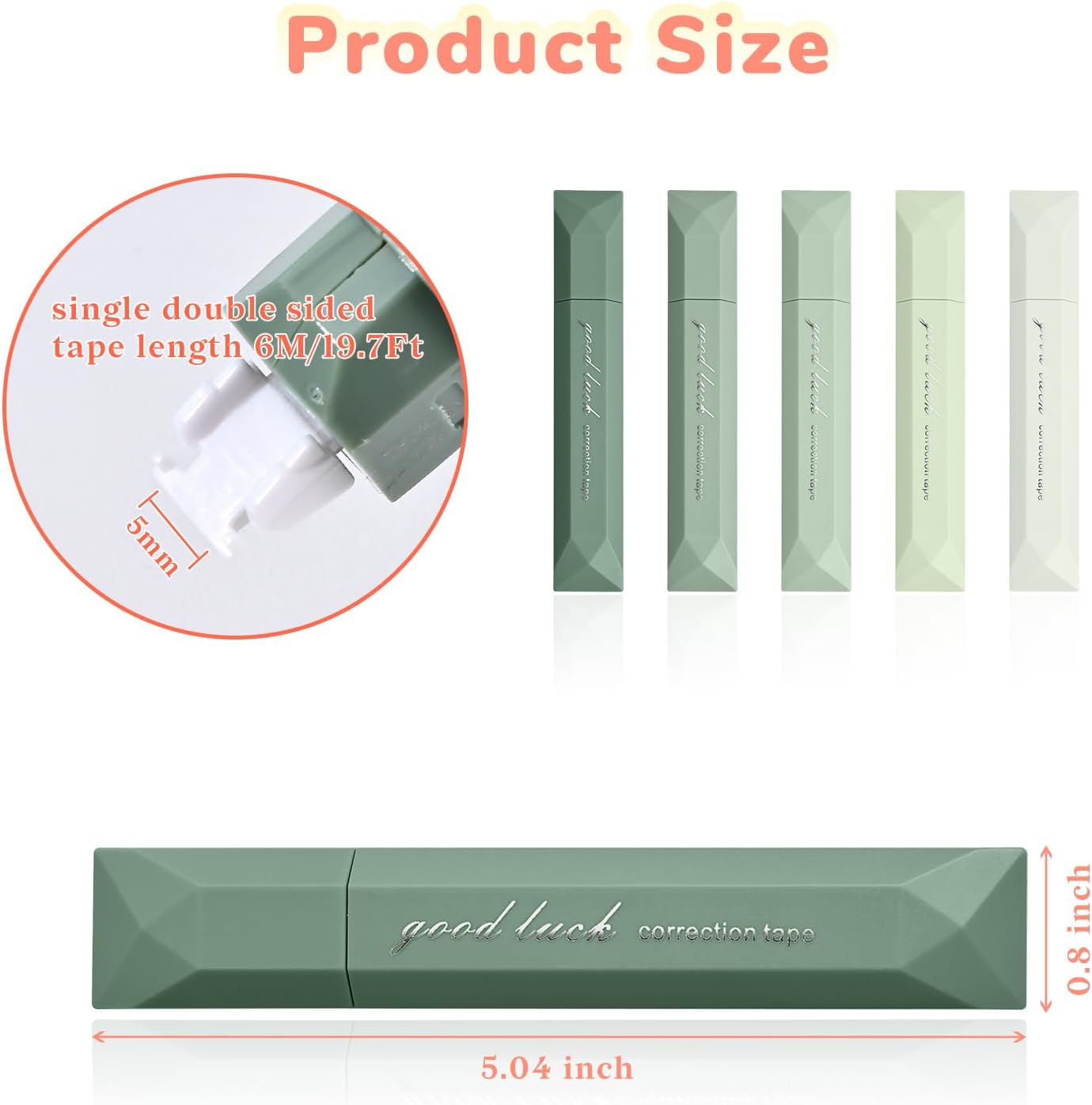 Temiary 5 Pcs White Correction Tapes, Aesthetic Correction Tape Pens Smooth Pull Out, Easy to Use Pen Shaped Applicator for Students School Office Supplies (Green)
