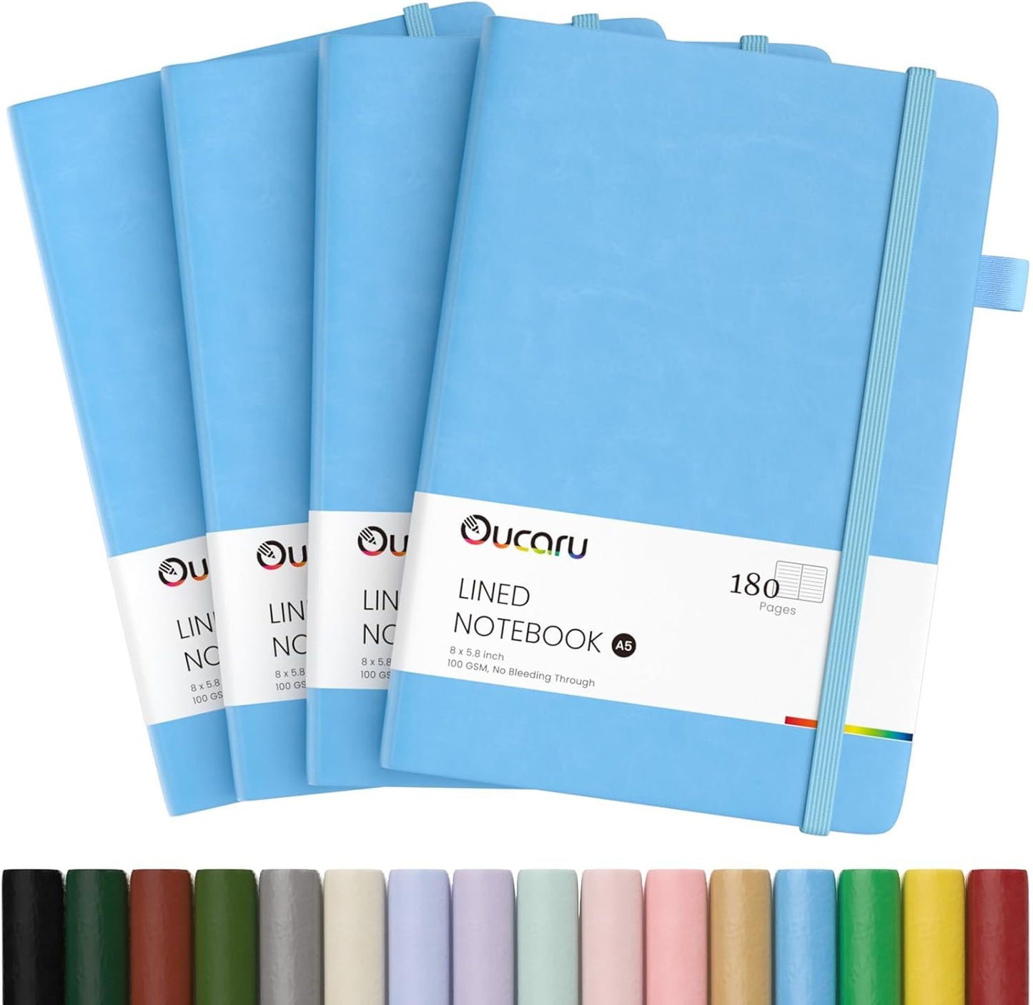 Oucaru Lined Journal Notebook, 4 Pack, 180 Pages, A5 Journals for Writing, 100 GSM Thick Paper, Small Notebooks Daily Journal for Women Men Work, Business, School, Travel Supplies