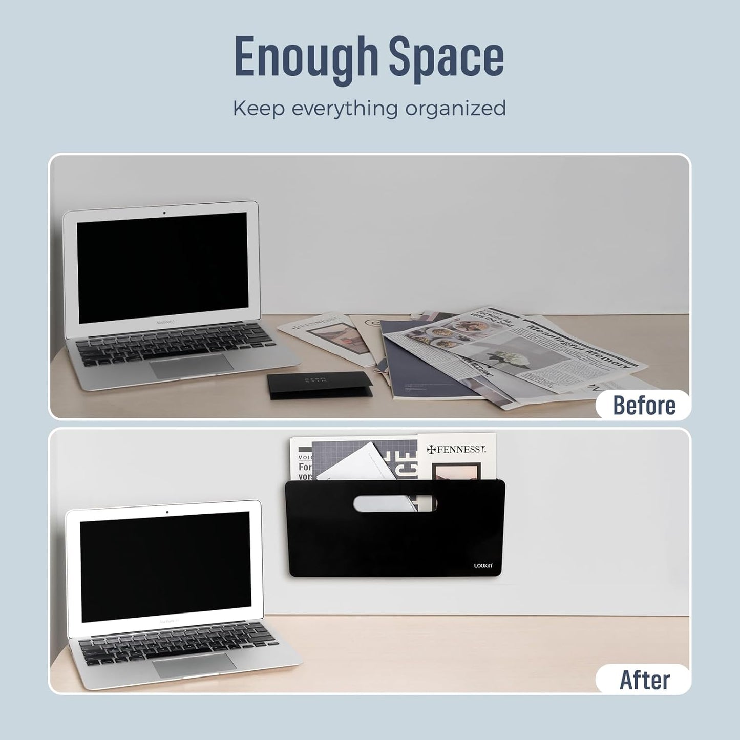 loukin Magnetic File Holder - Vertical Wall Mount Organizer for Whiteboard, Refrigerator, Office Wall, Documents, Letters (Black)