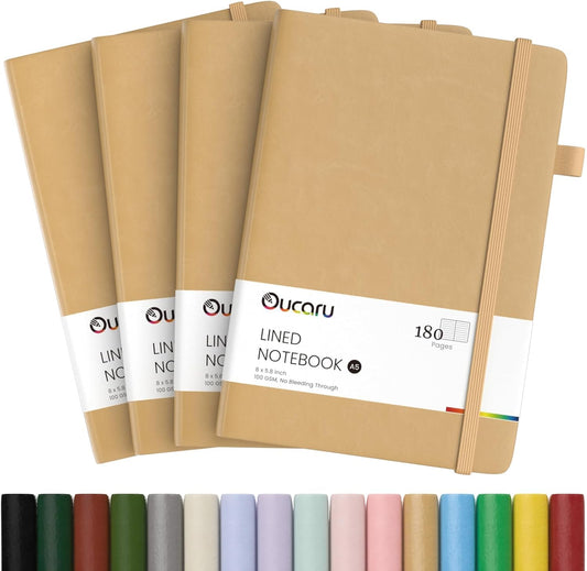 Oucaru Lined Journal Notebook, 4 Pack, 180 Pages, A5 Journals for Writing, 100 GSM Thick Paper, Small Notebooks Daily Journal for Women Men Work, Business, School, Travel Supplies