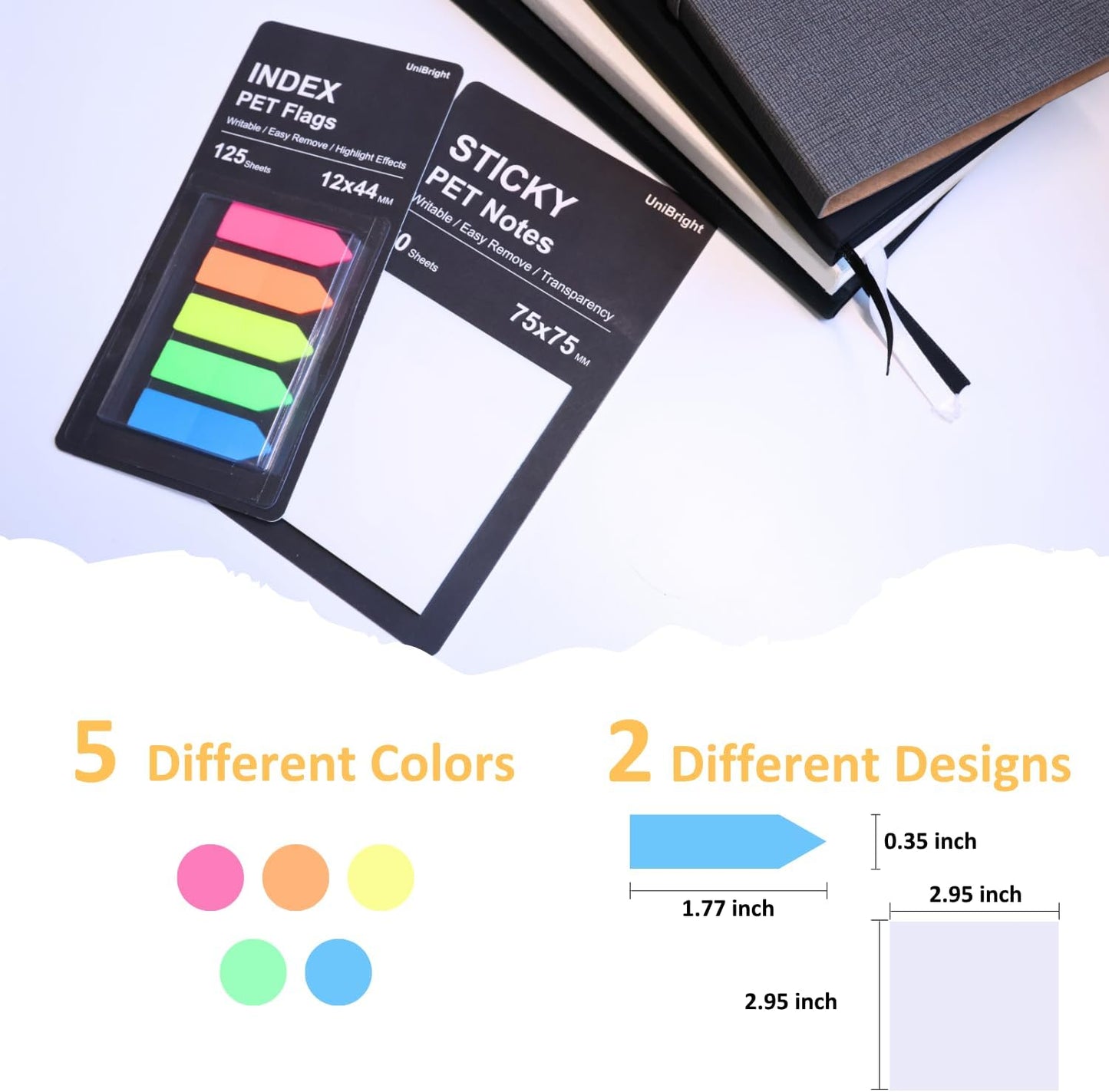 UniBright Sticky Arrow Flags and Transparent Sticky Notes Combo Pack 350 Pcs Tabs for Notebooks Page Markers Page Tabs Book Tabs Annotation Tabs and Clear Sticky Note Assorted Neon Colors