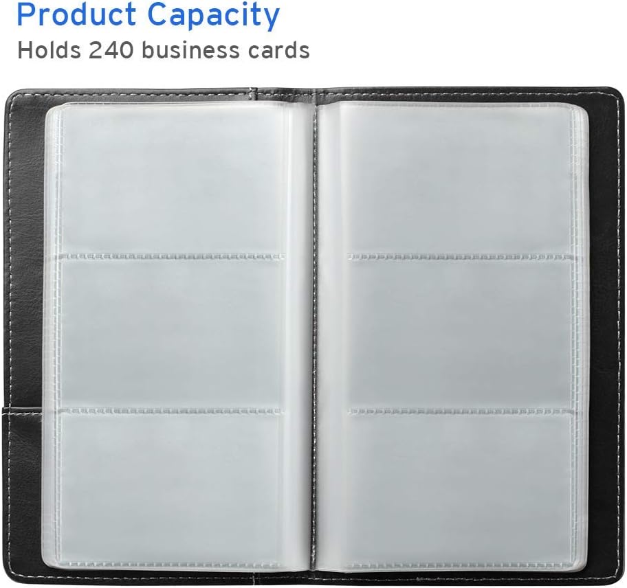 Sooez Leather Professional Business Card Book Holder Organizer, 240 Capacity Credit Card Booklet, PU Name Cards Holder Storage File for Men Women, Blue