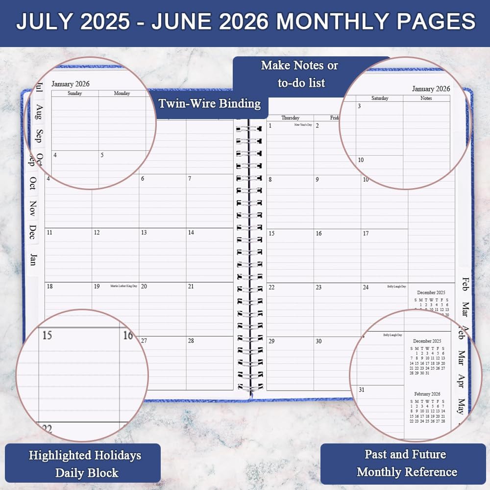 Planner 2025-2026 - Weekly & Monthly Planner Runs from Jul 2025 to Jun 2026, 8.5 x 11", 12 Month Tabs, Inner Pocket, PU Leather Cover with Twin-Wire Binding, Monthly Planners 2025-2026, Blue