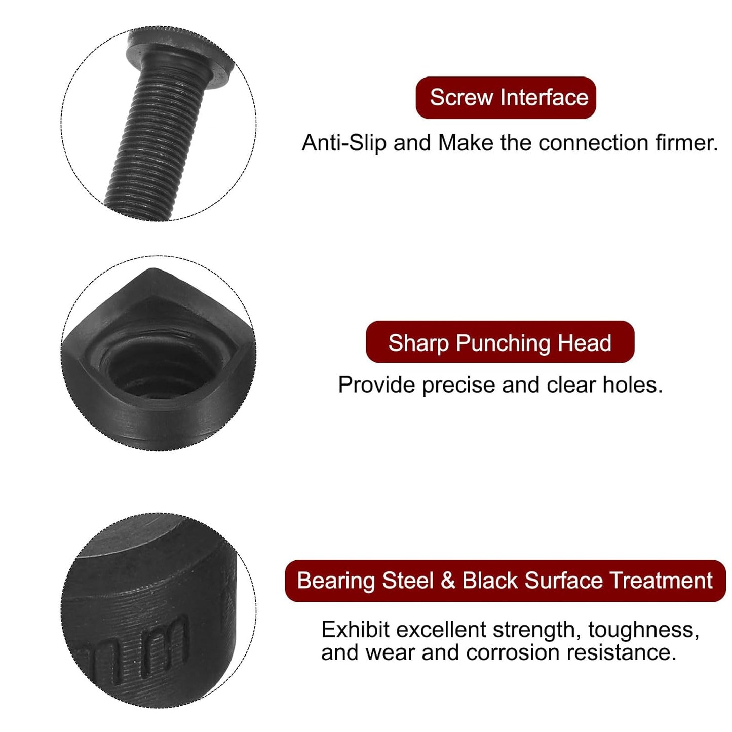 HARFINGTON Sheet Metal Punch Hole Punch 10mm Bearing Steel Precise Cutting Manual Knockout Kit with External Hex Shank for Metal Steel Plate Sink Stainless Steel, Black