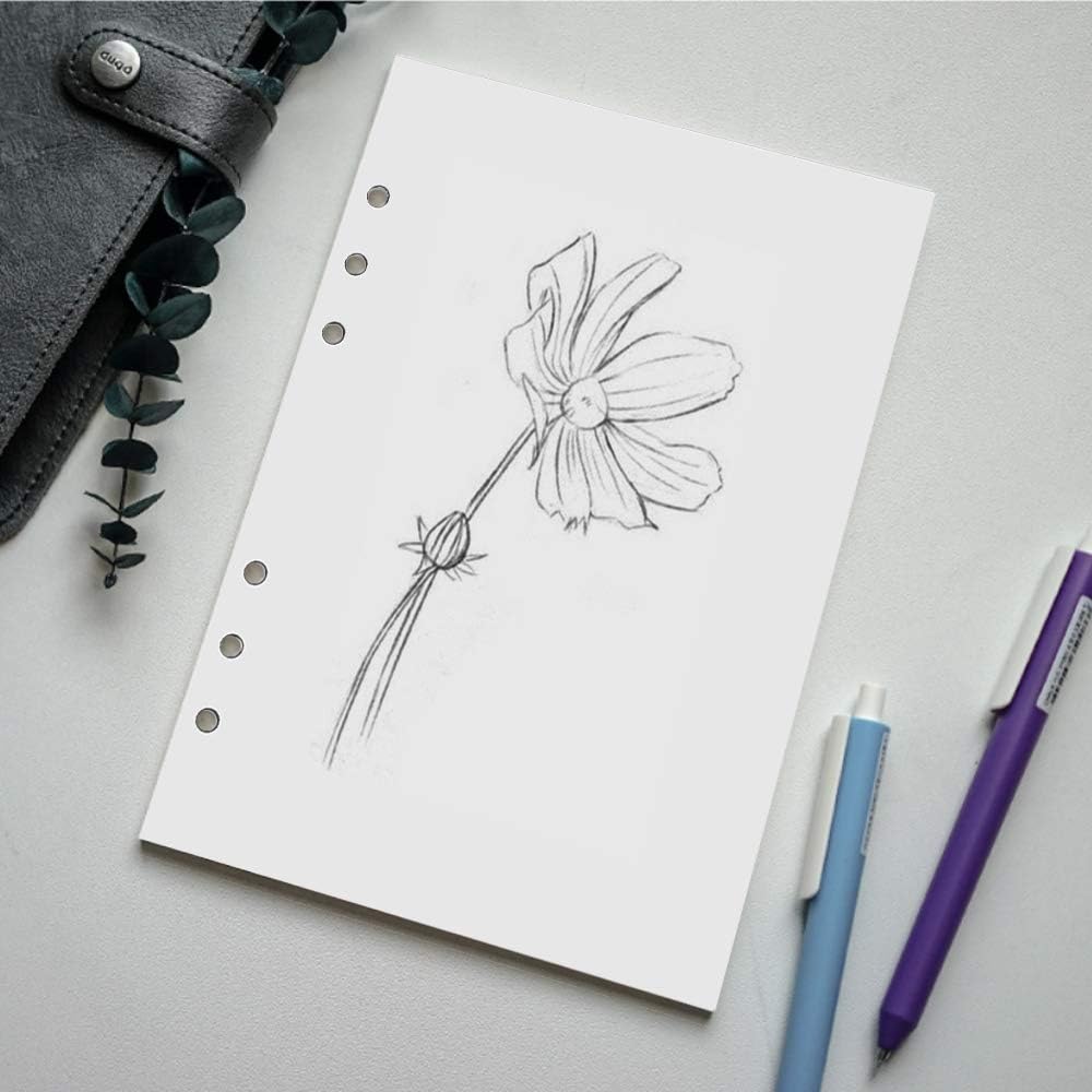 A5 Blank Paper, Refills for Filofax Planner, Organizer, Binders, 6 Hole Punched, 100 Sheets/200 Pages, 100gsm, White, 5.8 x 8.2 Inch