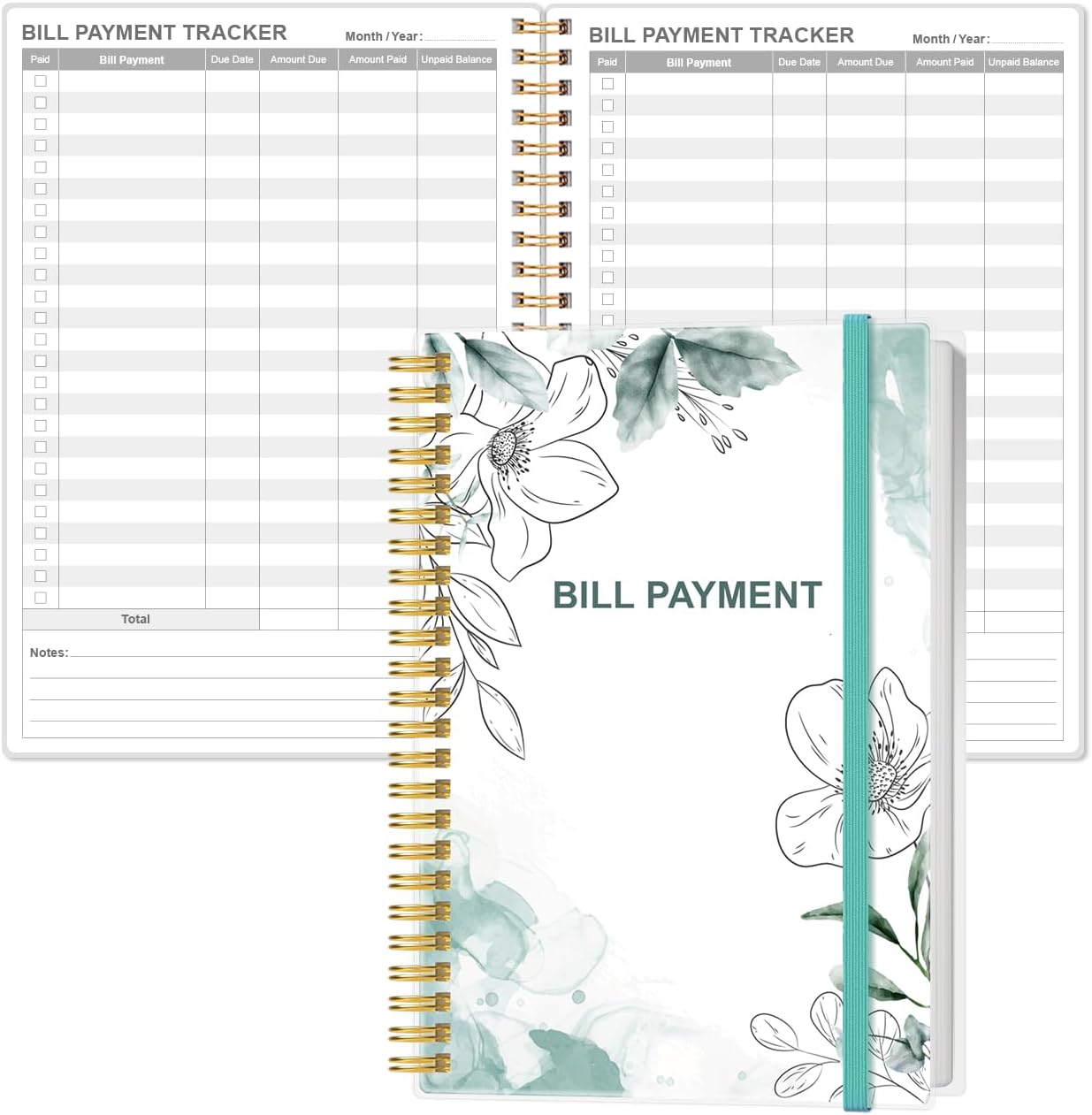 Bill Payment Tracker Notebook - Monthly Bill Organizer & Planner for Personal Budgeting Financial, Payments Checklist Organizer, 5.8" x 8.5", Teal Floral