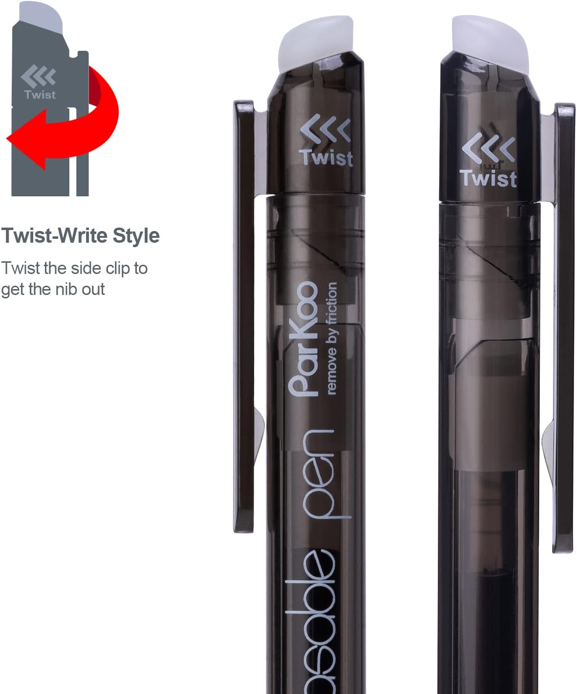 ParKoo Retractable Erasable Gel Pens 0.7mm, 12 Black Twist Pens Fine Point, Make Mistakes Disappear, Smooth Writing with Comfortable Grip for Journaling Drawing Note Taking
